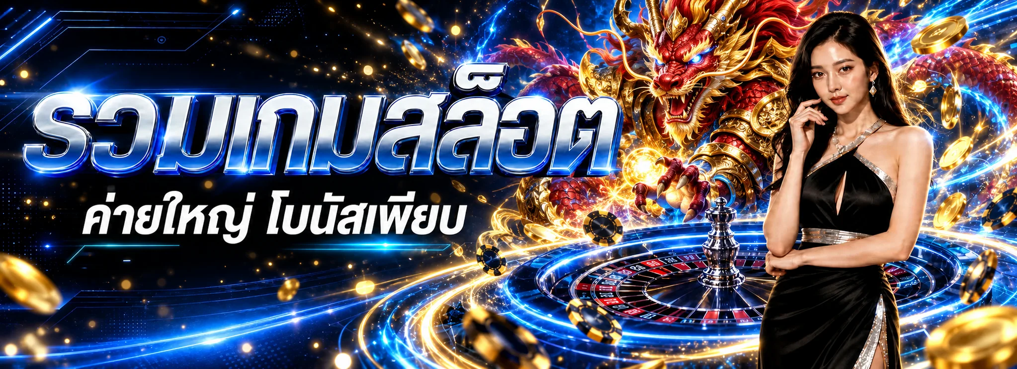 แบนเนอร์รวมเกมสล็อต HENGX888 โทนน้ำเงินทอง